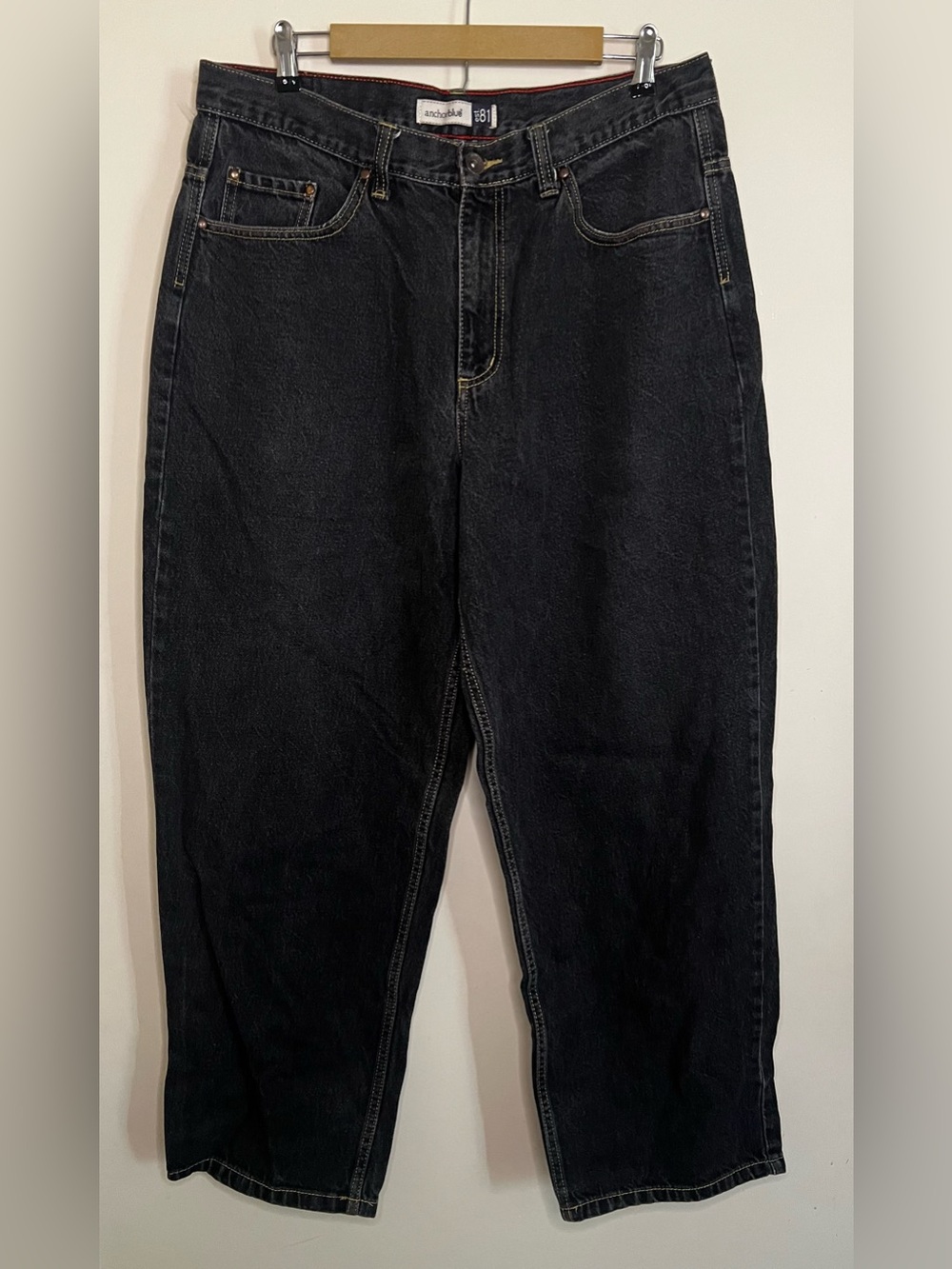 Vintage Y2K Anchor Blue BAGGY Fit Wide Leg Black Jeans 36x32 MEASURE 34x30